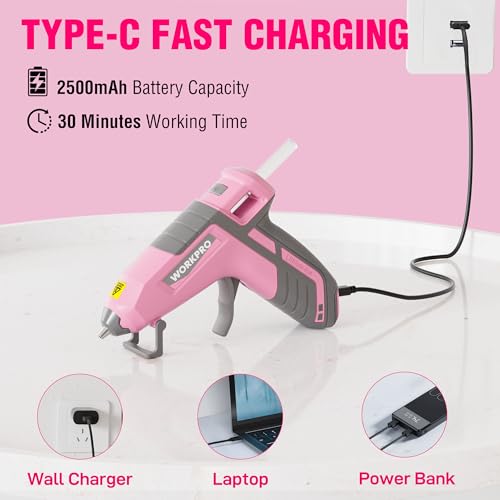 WORKPRO 3.6V Cordless Hot Glue Gun, 20 Pcs Premium Mini Glue Sticks, Pink by WORKPRO - Used condition - Image 5