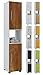 VCM Hochschrank Badschrank Standschrank Bad Badmöbel Schrank Badezimmer Regal Weiß/Kern-nussbaum 152x31x30 cm "Hebola"