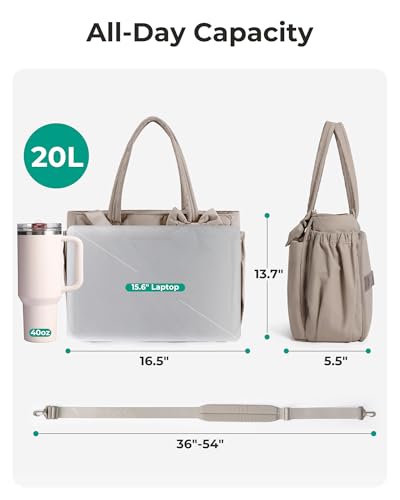 Image of BAGSMART Crush Bow Tote Bag for Women, Puffer Travel Work Yoga Laptop Bag | Large Bow Tote Fits 40oz Tumbler, 15.6 inch Laptop, Yoga Mat Sleeve, Waterproof Pocket, Travel Work Swim Gym Mom Shoulder Handbag