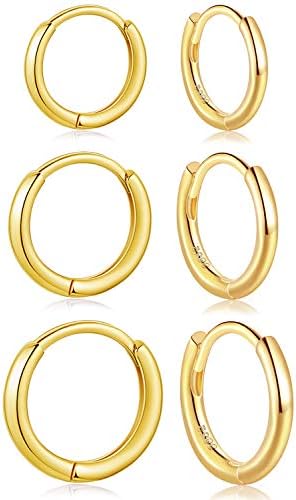 LIHELEI S925 Silver Hoop Earring for Women, AAA Cubic Zirconia 14K Gold Plated Huggie Hoop Earring Set With Gift Box