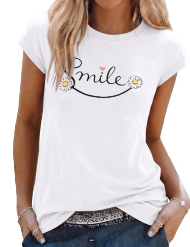 Image of Aottori Womens Short Sleeve Tops Graphic Print Loose Fit Tee White XL