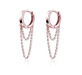 Reffeer Solide 925 Sterling Silber Quaste Kette Tropfen Baumeln Kleine Creolen Huggie für Frauen Teenager (B-Rose Gold)