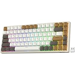 RK84 RGB Edición Limitada, 75% Modo Triple BT5.0/2.4G/USB-C Teclado mecánico Intercambiable en Caliente, 84 Teclas Teclado inalámbrico para Juegos con, Interruptor Amarillo RK, Blanco Macchiato