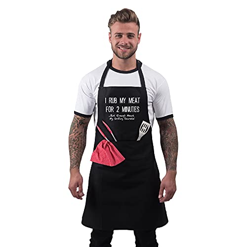 Bang Tidy Clothing Funny Bbq Apron Novelty Aprons Cooking Gifts For Men 100% Cotton 2 Pockets - I Rub My Meat Black One Size #TOP1