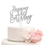 Happy Birthday Cake Topper Birthday Party Decorations Supplies Silver Glitter