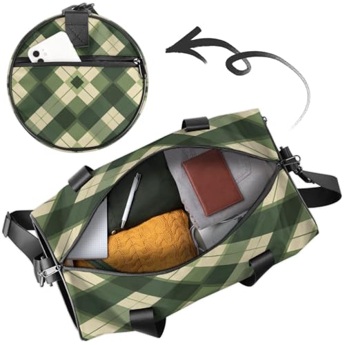 Green Plaid Travel Gym Bag Waterproof Sport Dance Bag for Women Men Portable Gymnastics Duffel Bags Canvas Tote Carry on Handbag for Workout Overnight Weekender2