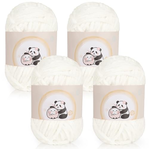 Aeelike 400g Warme Chenille Wolle zum Häkeln, Flauschige Dicke Garn zum Handstricken, Samt Velvet Babywolle zum Stricken, Weich Plüschwolle für Amigurumis Babydecke, Beige
