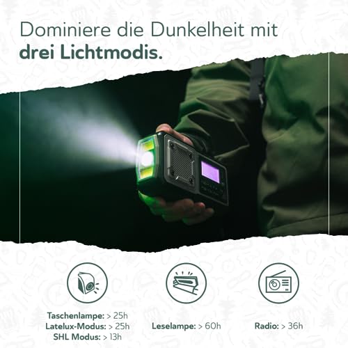 Acta Berg Kurbelradio DAB+/UKW | Notfallradio mit Kurbel & 5000 mAh Akku | Solar Radio mit Wecker | Handkurbel Blackout Notfallausrüstung | Als Taschenlampe & Ladegerät | SOS