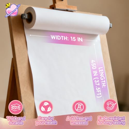 PerkHomy Craft Paper Roll 15\" x 450\" Kraft Paper White Easel Paper Roll for Kids Moving Gift Wrapping Art Bulletin Board Paper Floor Covering Bouquet Flower Packing Painting Drawing Poster Chart Paper
