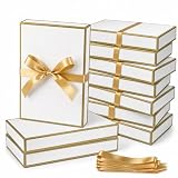 Joyvera 12 Pack White Gift Boxes with Gold Ribbon, 14.5“x9.5”x2“ Shirt Boxes with Lids, Clothes Boxes for Gifts, Dress Shirts, Ties, Scarves, Birthday, Christmas, Wedding, DIY Customizable