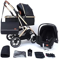 Cochecito Pixini 3 en 1 LANIA, Trio, Niño, Silla de auto, Accesorios (Rueda de 10´´ dorada/negra)
