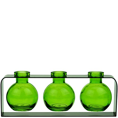 COURONNE CO. Trivo Recycled Glass Vase Set with Metal Stand, Lime Green