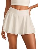 CRZ YOGA Tennis Skirts for Women Crossover High Waisted Ruffle Layered Workout Athletic Golf Skort with Pockets White Apricot Medium