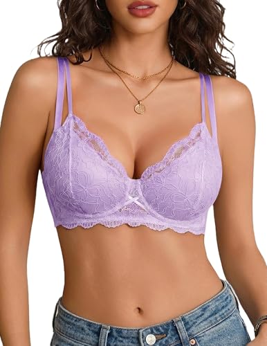Avidlove Push Up Bras for Women Sexy Lace Balconette Bra Unlined Underwire Brasieres Minimizer Bra Lilac L