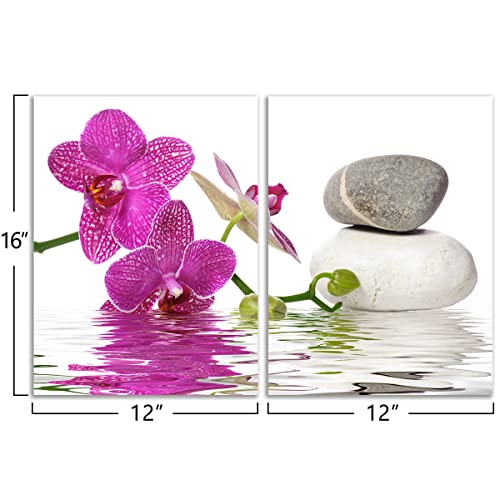 Modern 2 Panel Zen Bathroom Decor Stones Orchids Pictures Prints On Canvas Wall Art Nature Still Life Photography For Home Office Spa Yoga Calming, Relaxing Decorative Artwork For Living Room Bedroom #TOP1