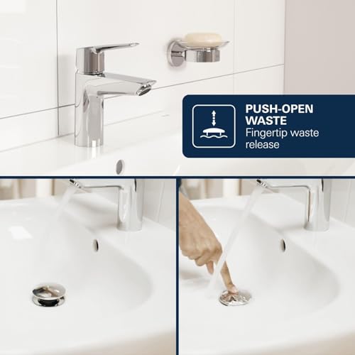 GROHE Dice Mitigeur monocommande Lavabo Taille S (Robinet pour Lavabo de Salle de bain, Avec bonde clic clac, facile à installer avec QuickTool inclus, Economie d'eau), Chrome, 1018610000