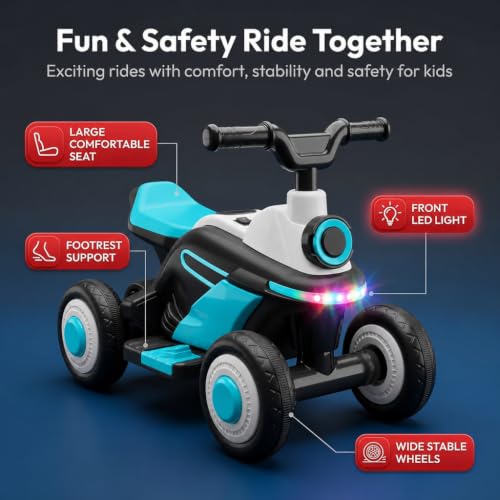 Image of StarAndDaisy Baby Walker Ride On Bike, Rechargeable Battery Operated Ride On Walker for Baby with LED Lights, Music, Horn, USB Charging, Baby Bike for Toddlers Boys & Girls (Blue)