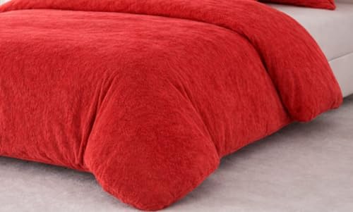 Image of Sands Luxurious 6Pc Bedding Set for Winter, 1 Double Duvet Cover,1 Double Bed bedsheet, 2 Pillow Covers, 2 Round Cushions, Ultra Soft Woollen Bedsheet Set- 90X100 inches (Red)