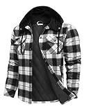 COOFANDY Flannel Jackets for Men Lined Quilted Plaid Shirt Jacket Cotton Hoodie Warm Shacket Winter Coat XXL 2XL