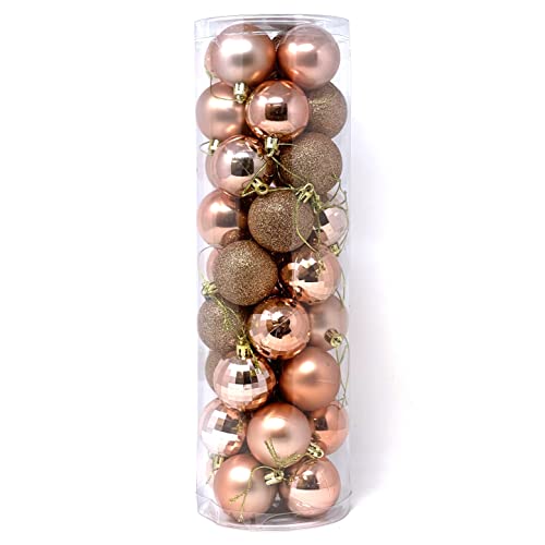 allgala Christmas Balls 36 PK 2 Inch (5CM) Pre-Strung Shatter Proof Christmas Ornament Balls for Xmas Tree-4 Style-Rose Gold