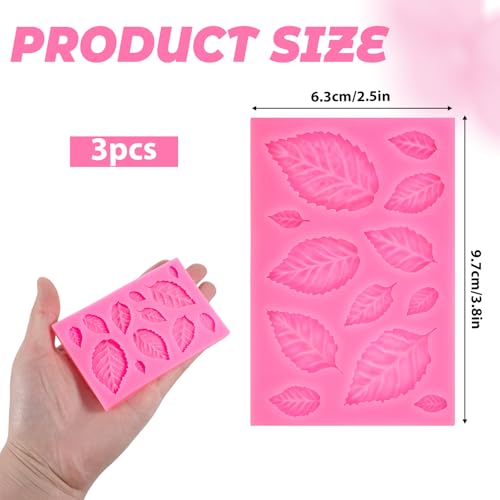 3Pcs Leaf Molds Silicone, Pink 3D Leaves Mold for Fondant Chocolate Butter Polymer Clay Candy Soap Sugar Paste Cake Decoration and Crafting Projects - Thumbnail 2
