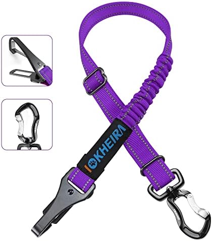 IOKHEIRA Dog Seat Belts for Cars uk, Adjustable Dog Car Harness with Anti Shock Bungee Buffer, Heavy Duty Carabiner Clip, Dog Seatselt Isofix (Black)