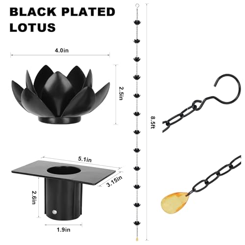 Rifachua 8.5ft Black Rain Chain for Gutters Downspouts Outside, Black Plated Lotus Rain Chain Cups, Functional and Decorative Replacement for Gutter Downspouts by Rifachua - Image 5
