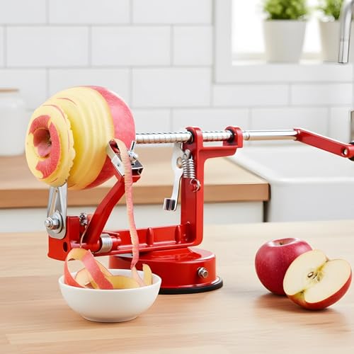 Peeler Slicer Corer, Heavy Duty Hand Crank Peeler with Vacuum Sucker Base & Stainless Steel Blades, Includes 2 Spare Blades, 11.8 x 5.1 x 3.9 in / 30 x 13 x 10 cm - Thumbnail 2