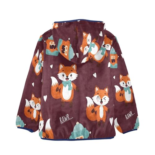 Cute Foxes with Robot Toddler Fleece Jacket Girl Boys Hooded Fleece Jacket Coat Warm Outwear Zip-up 3-10T2