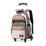 ZHANAO Mochila com rodinhas para meninos com bloqueio de cor para estudantes do ensino médio, mochila de livros para meninos do ensino fundamental, Marrom - 6 rodas, 6 Wheels, Moderno