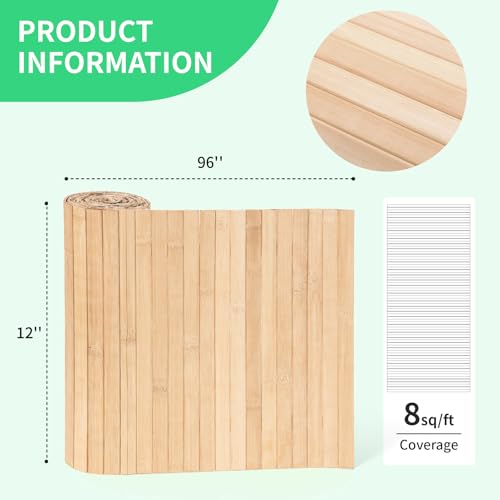AMZDEPOT Natural Bamboo Wall Panel for Interior Wall Decor, Renewable Pole Wrap Wainscoting Paneling for Wall Ceiling Furniture Cabinet Office, 12 x 96 Inch, Carbonized