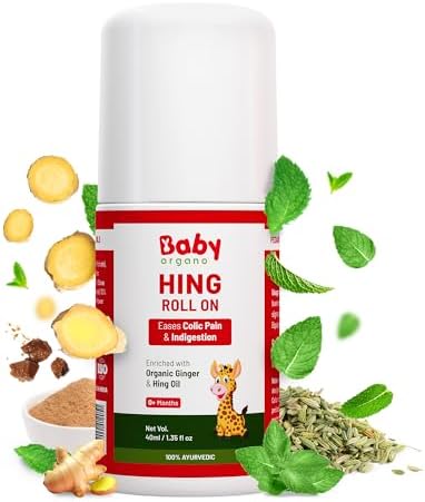 BabyOrgano Colic Hing Tummy Roll On for Babies 0+ Months | Colic, Gas, Constipation & Indigestion Relief | Hing, Sowa, Fennel & Ginger Oil | 100% Ayurvedic | Petroleum-Free & Alcohol-Free | 40ml ( Pack of 1)