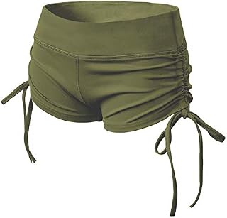 TYUIO Women's Cotton Fold Over Waist Dance Running Short Pants Army Green S