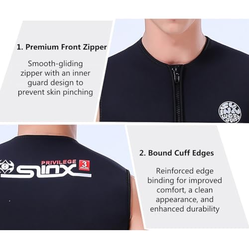 Chaleco de Neopreno 3mm para Hombre y Mujer, Chaqueta sin Mangas con Cierre Frontal para Canotaje, Buceo, Surf y Snorkel miniatura 6