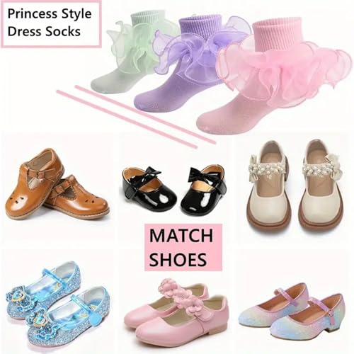 6 Pairs Girls Ruffle Socks Cute Big Ruffle Lace Edge Princess Poncho Socks3
