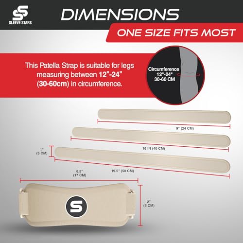Image of Sleeve Stars Swedish Brand Patellar Tendon Support Strap for Women & Men Effective Osgood Schlatter Knee Brace Youth & Kids Knee Brace with 3 Adjustable Length fits 12 inch-24 inch (Single /Beige /Adult)