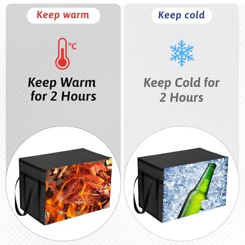 Qulkws Insulated Food Delivery Bag, XXX-Large Capacity, 4 Cup Holder, Zippered Top, Cooler Bags, Food Carrier Catering Bag, Commercial Food Warmers for Beverages, Pizza, Takeout, Black