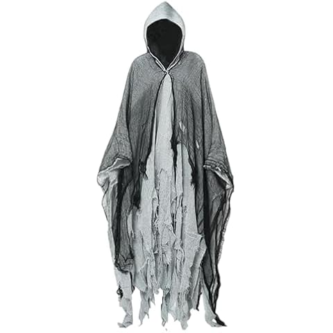 Halloween Costume Adult Spooky Ghost Costume Halloween Cloak Hooded Ghost Cape Outfit Cover