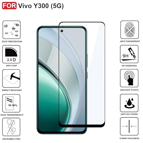 Image of CEDO Tempered Glass for Vivo Y300 (5G) | Screen Protector Full HD Quality Tempered Glass Anti-Scratch Edge to Edge Coverage with Easy Installation Kit (Black)