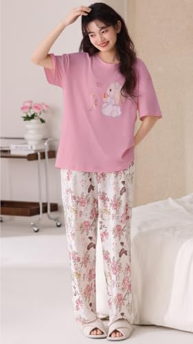 Image of GLASGO Women's Cotton Pajama Set with Top & Pants|| Korean Night Suit|| Lightweight Printed Set || Soft & Comfy Sleepwear for Girls & Women || LNS-3-$