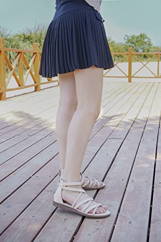 Womens Summer Gladiator Flat Sandals Cross Strappy Cute Ankle Strap Back Zip Dressy Shoes Beige Size 6 M Us #TOP4