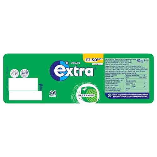 Wrigley's Extra Chewing Gum, Spearmint Flavour, 46 pieces, Sugar Free Chewing Gum Bottle with Xylitol - Image 8