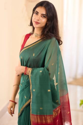 Image of SGF11 Women's Kanjivaram Soft Cotton Linen Silk Saree With Blouse Piece