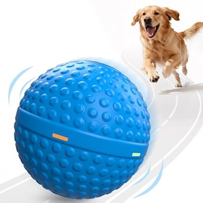 SNOYWEN Chew Resistant Smart Interactive Dog Balls, Durable Food-Grade Rubber Material, Automatic Moving, Bouncing, Rotating Toy with Light for Medium, Large Dogs, IPX7 Waterproof (Blue)