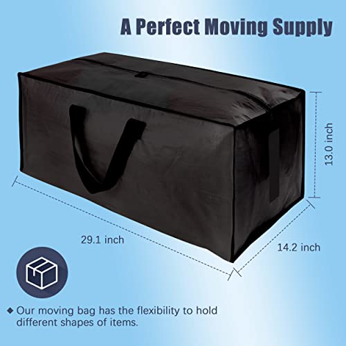 Homesure 4 Pack Large Strong Moving Bags With Zippers & Carrying Handles - Water-Resistant - Heavy Duty Storage Tote For Space Saving Moving Storage, Fold Flat, Alternative To Moving Box (Black) #TOP1
