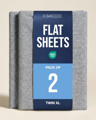 Twin XL Size Flat Sheet - Pack of 2 Flat Bed Sheet Only - Heathered Grey