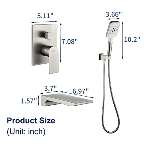Wall Mounted Bathtub Faucet With Hand Sprayer Tub Faucet Shower Faucet Set With Waterfall Tub Spout Rough-In Valve Trim Kit Tub Filler Faucets Brushed Nickel #TOP5