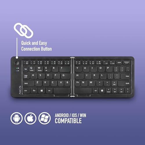 Miniatura 4 de Ngs Domino - Teclado Mini Idioma Francés Azerty Bluetooth, Recargable, Teclas Silenciosas, Multi-Sistema Ios Android Windows, 12 Teclas Multimedia, Batería 50hr, Compacto, Portátil, Plegable