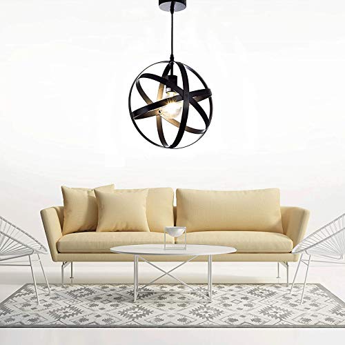 Plafonnier industriel rustique sphérique noir E27 pour éclairage salon - 4
