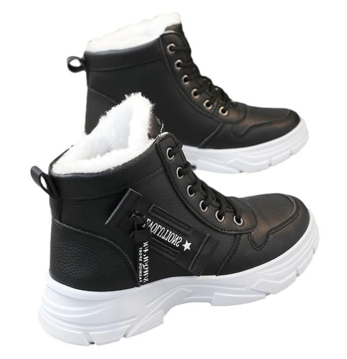 Women's Side Zipper Winter Thermal Snow Boots With Fleece Lining, Height Increased Thick-soled Platform Comfortable Lace-up Mid-tube Boots